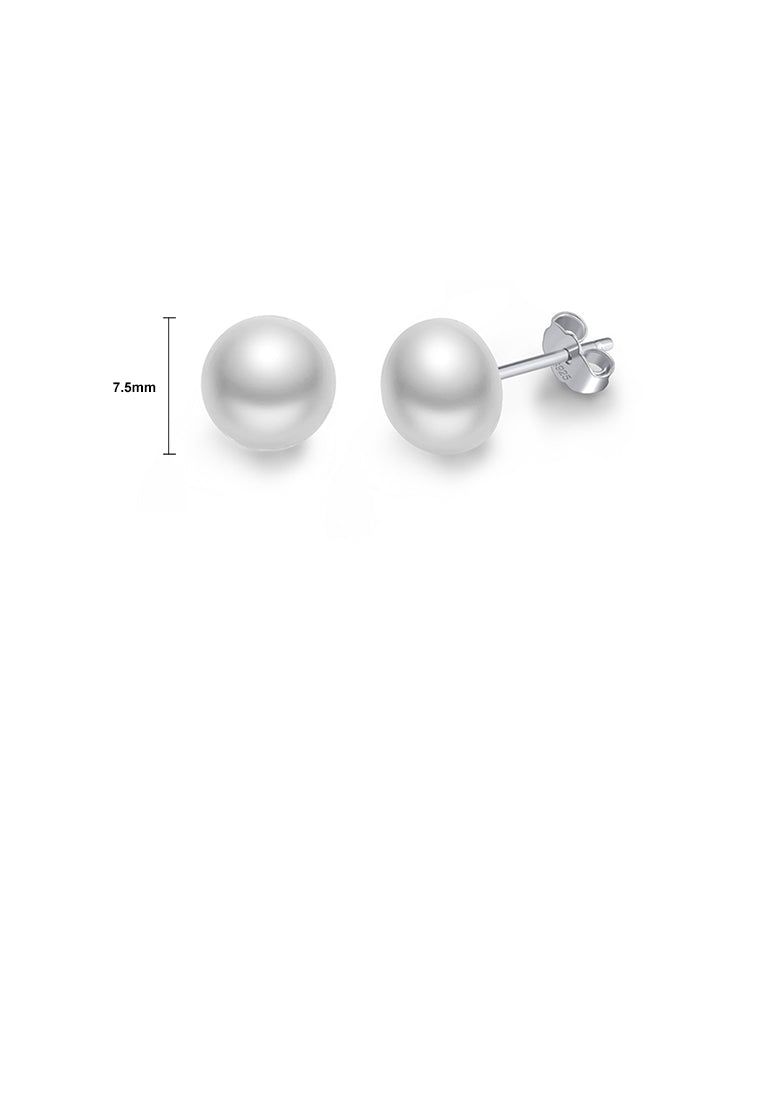 925 Sterling Silver Simple and Exquisite White Freshwater Pearl Geometric Stud Earrings - Luxurious Look