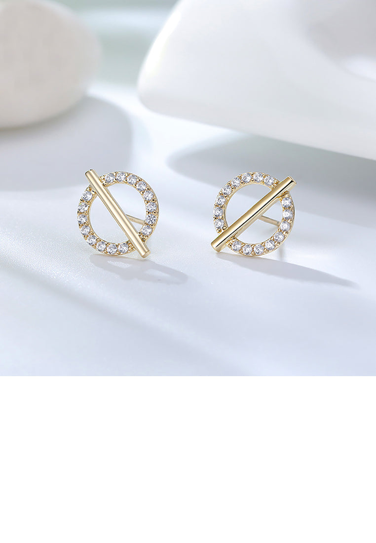 925 Sterling Silver Plated Gold Simple Temperament Hollow Geometric Circle Bar Stud Earrings with Cubic Zirconia - Luxurious Look