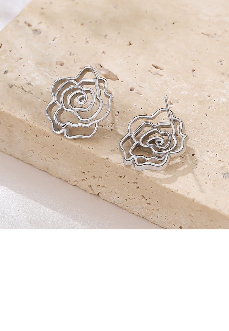925 Sterling Silver Fashion and Elegant Hollow Rose Stud Earrings