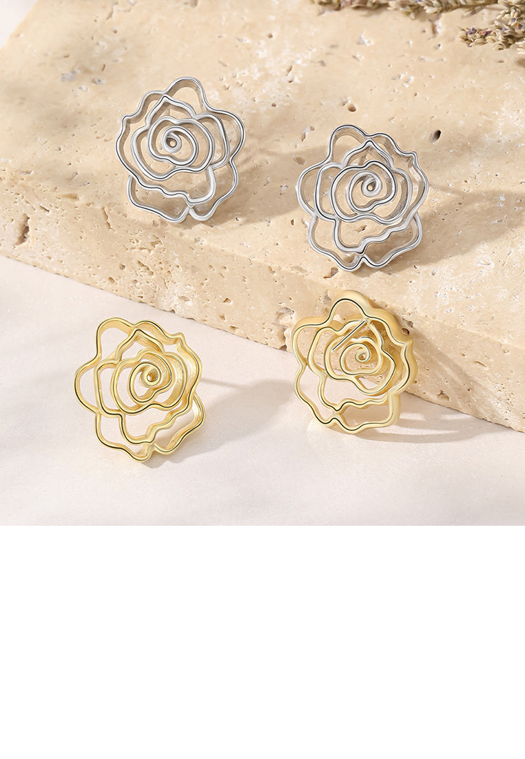 925 Sterling Silver Fashion and Elegant Hollow Rose Stud Earrings