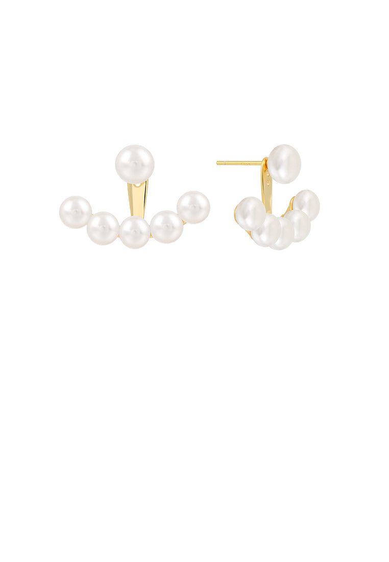925 Sterling Silver Plated Gold Fashion Temperament Geometric Scalloped Freshwater Pearl Stud Earrings - Luxurious Look