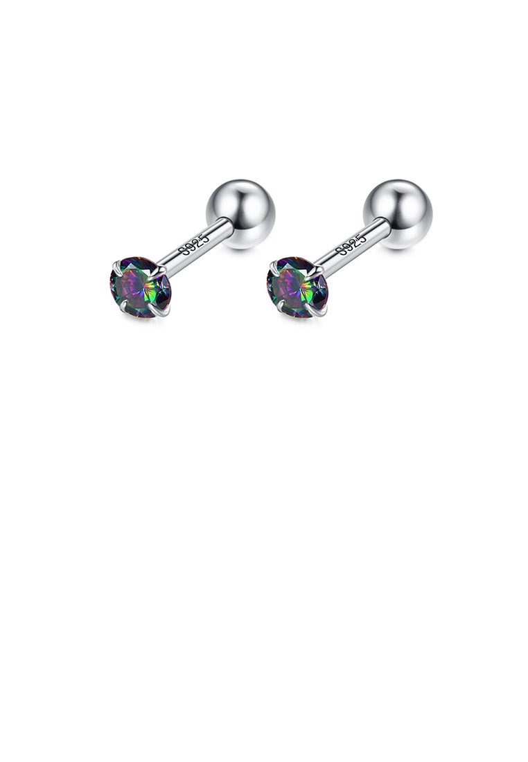 925 Sterling Silver Simple Temperament Geometric Black Cubic Zirconia Stud Earrings - Luxurious Look