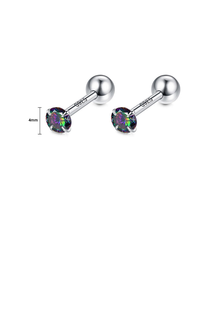 925 Sterling Silver Simple Temperament Geometric Black Cubic Zirconia Stud Earrings - Luxurious Look