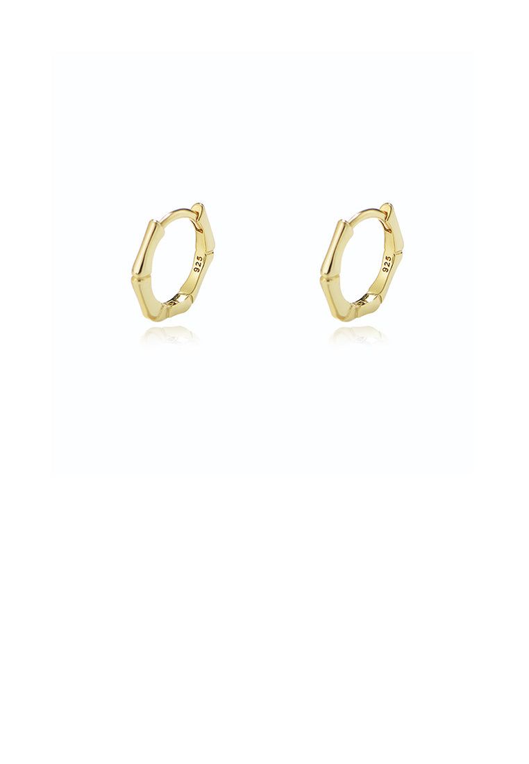 925 Sterling Silver Plated Gold Simple Personality Bamboo Geometric Stud Earrings