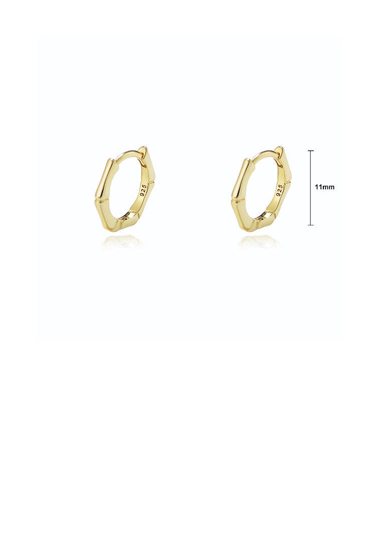 925 Sterling Silver Plated Gold Simple Personality Bamboo Geometric Stud Earrings