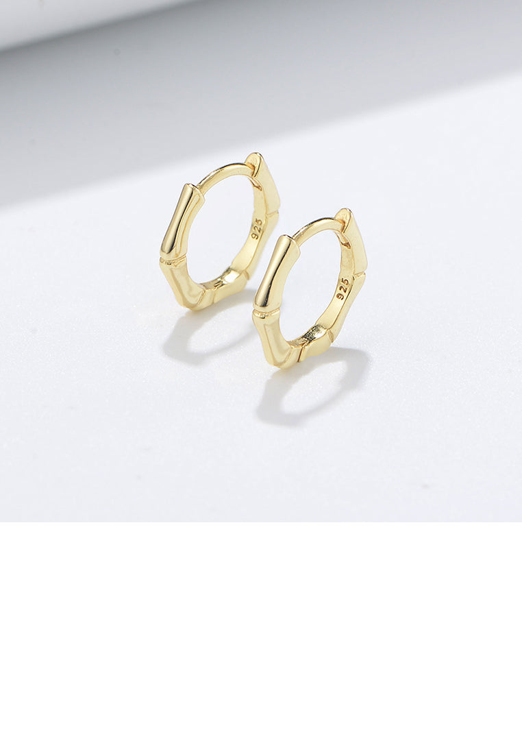 925 Sterling Silver Plated Gold Simple Personality Bamboo Geometric Stud Earrings