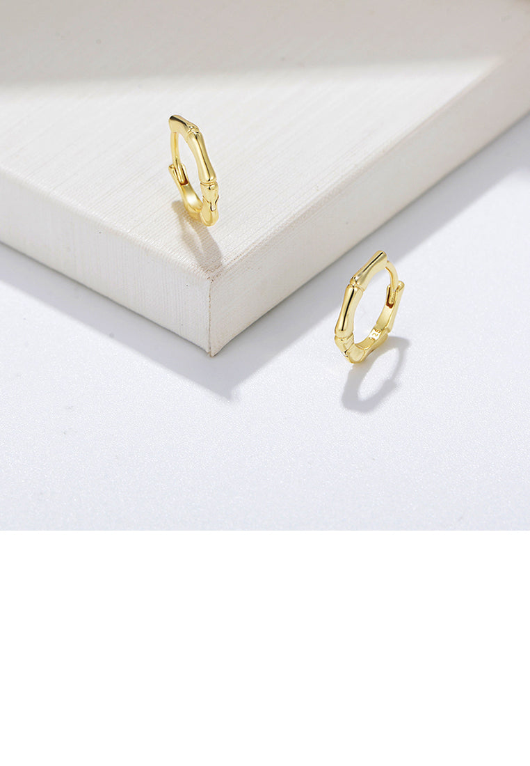 925 Sterling Silver Plated Gold Simple Personality Bamboo Geometric Stud Earrings
