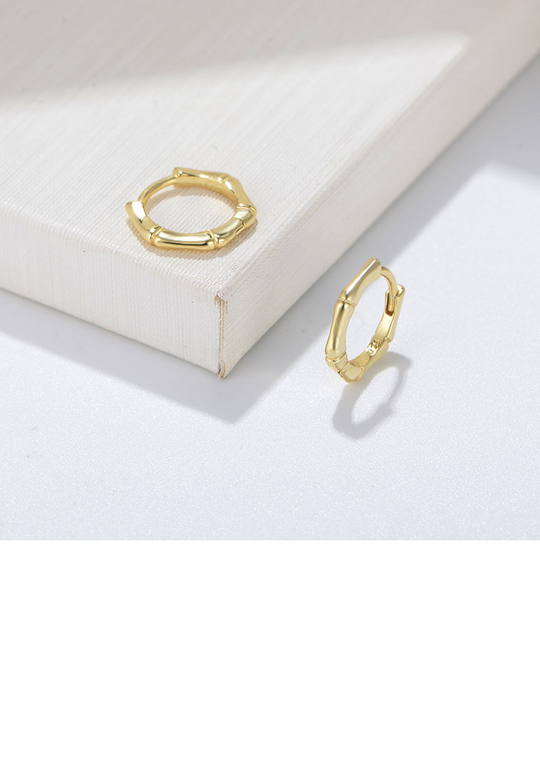 925 Sterling Silver Plated Gold Simple Personality Bamboo Geometric Stud Earrings