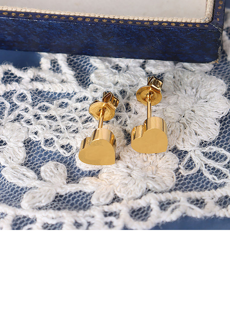Simple and Sophisticated Plated Gold 316L Stainless Steel Heart Stud Earrings