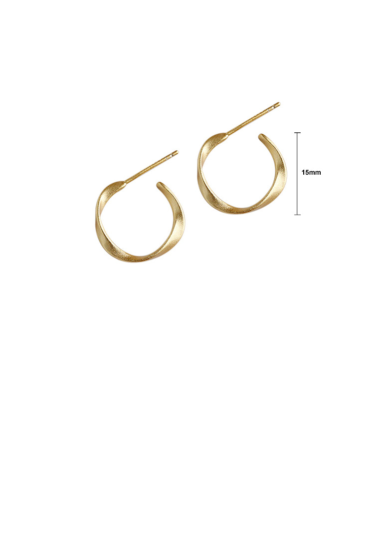 925 Sterling Silver Plated Gold Simple and Fashion Mobius Ring Geometric Stud Earrings
