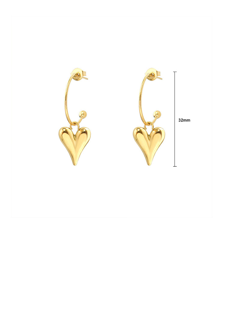 Simple Romantic Plated Gold 316L Stainless Steel Heart Earrings