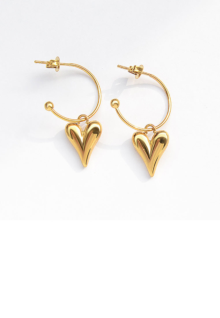 Simple Romantic Plated Gold 316L Stainless Steel Heart Earrings