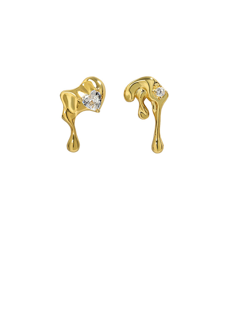 925 Sterling Silver Plated Gold Personality Creative Lava Shape Asymmetrical Stud Earrings with Cubic Zirconia - Luxurious Look