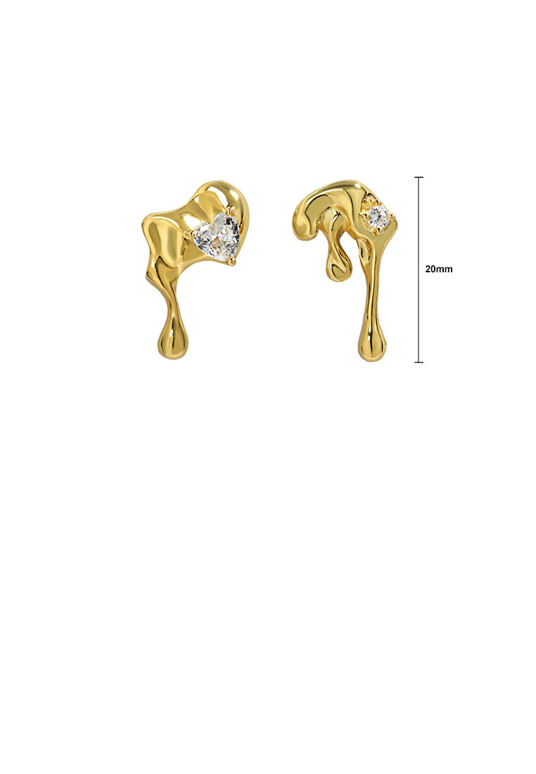 925 Sterling Silver Plated Gold Personality Creative Lava Shape Asymmetrical Stud Earrings with Cubic Zirconia - Luxurious Look