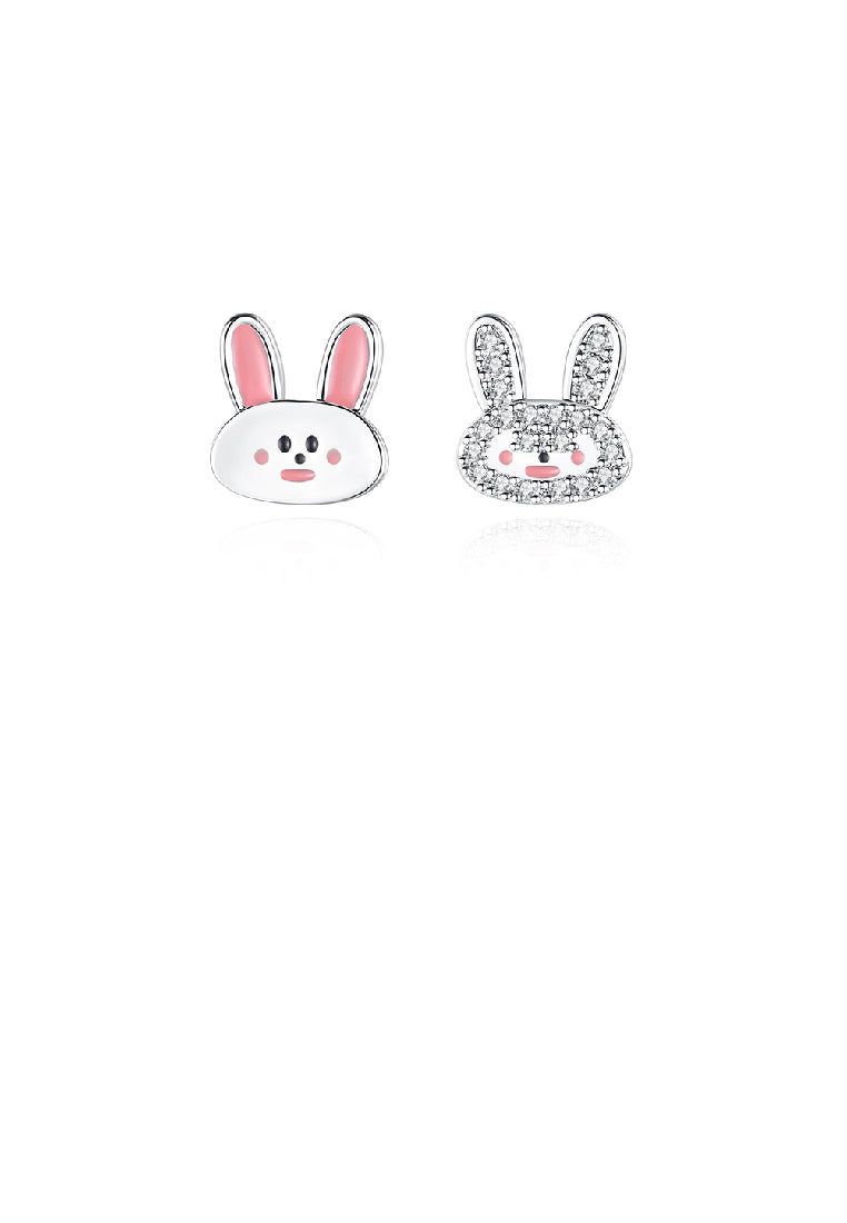 Cute Sweet Rabbit Stud Earrings with Cubic Zirconia - Luxurious Look