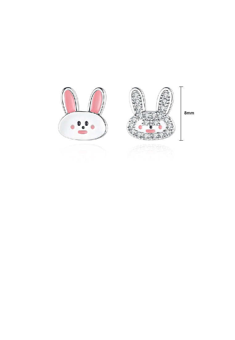 Cute Sweet Rabbit Stud Earrings with Cubic Zirconia - Luxurious Look