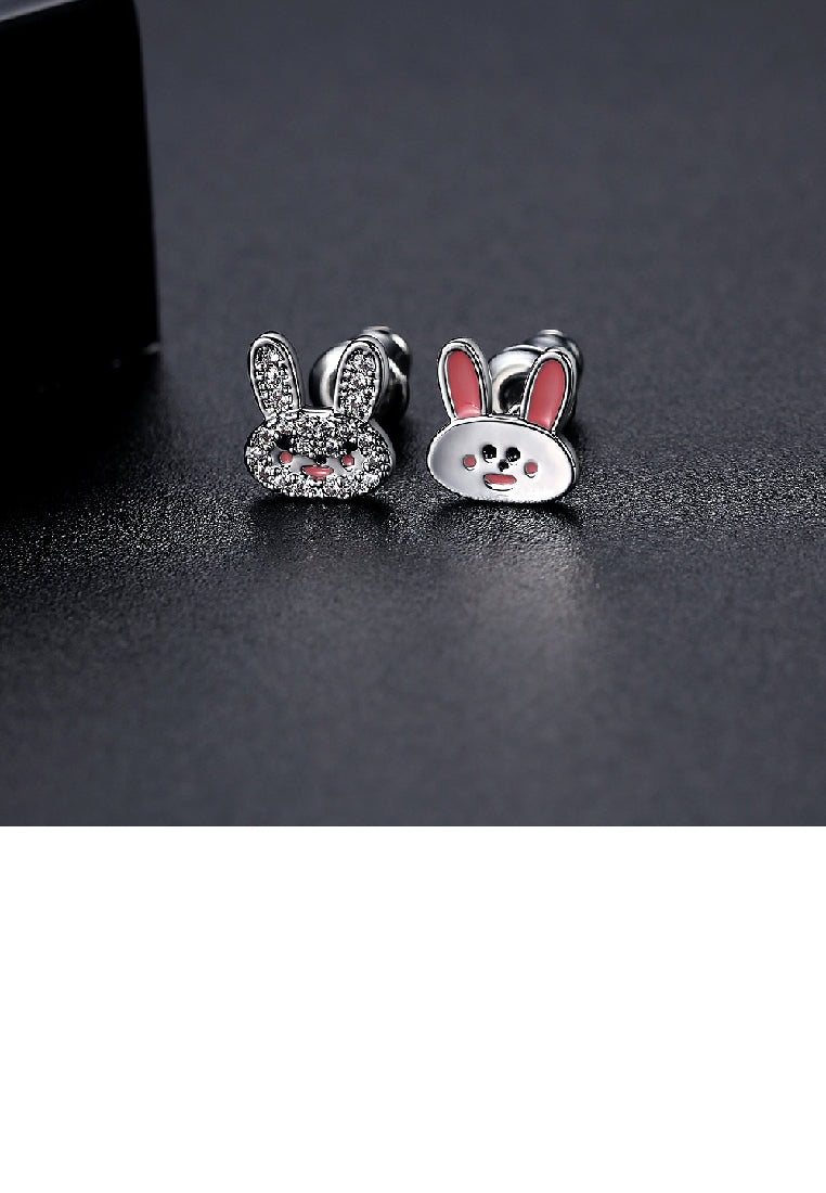 Cute Sweet Rabbit Stud Earrings with Cubic Zirconia - Luxurious Look