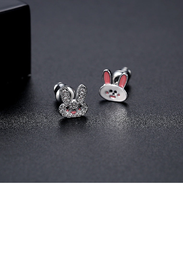 Cute Sweet Rabbit Stud Earrings with Cubic Zirconia - Luxurious Look