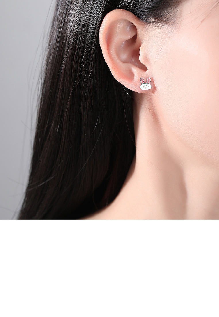 Cute Sweet Rabbit Stud Earrings with Cubic Zirconia - Luxurious Look