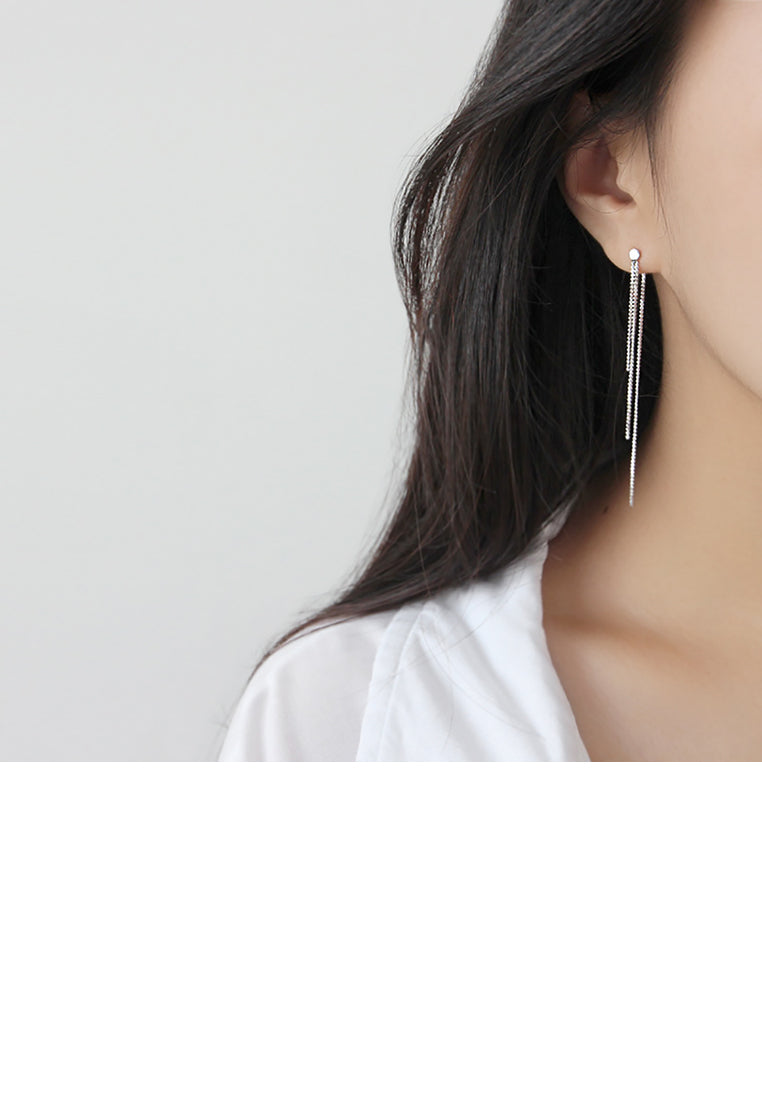 925 Sterling Silver Simple Fashion Geometric Tassel Stud Earrings