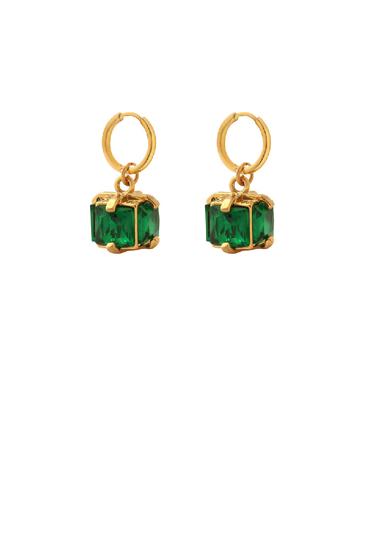 Fashion Elegant Plated Gold 316L Stainless Steel Geometric Square Green Cubic Zirconia Earrings - Luxurious Look