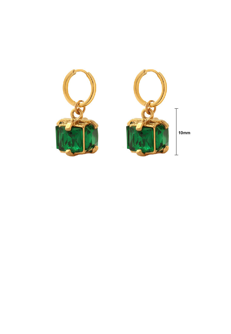 Fashion Elegant Plated Gold 316L Stainless Steel Geometric Square Green Cubic Zirconia Earrings - Luxurious Look