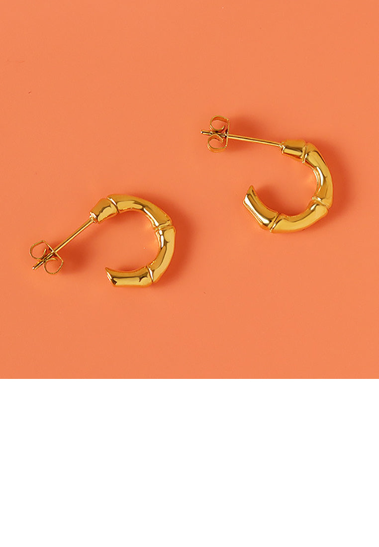 Simple and Exquisite Plated Gold 316L Stainless Steel Bamboo Geometric Stud Earrings