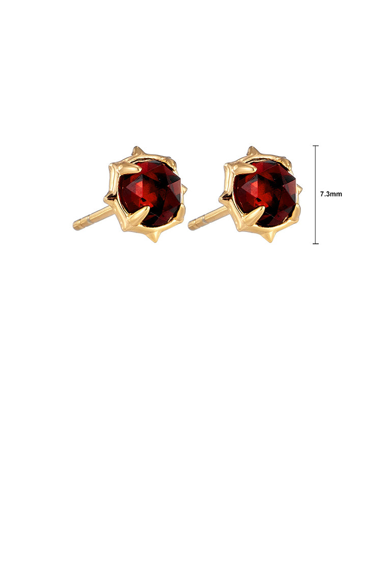 925 Sterling Silver Plated Gold Fashion Exquisite Geometric Red Garnet Stud Earrings - Vibrant Color