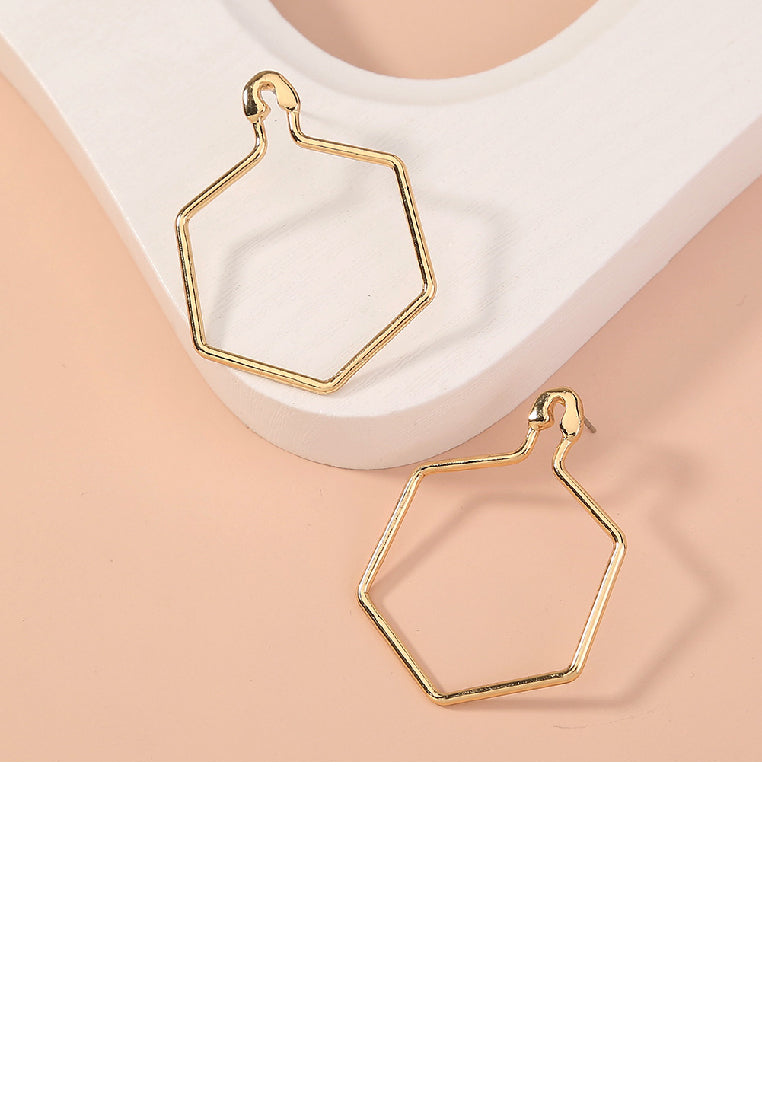 Simple Fashion Plated Gold Hollow Polygon Geometric Earrings