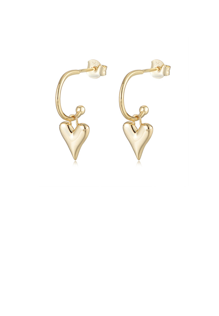 925 Sterling Silver Plated Gold Simple Romantic Heart Earrings