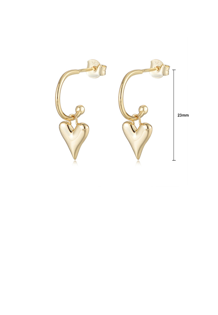 925 Sterling Silver Plated Gold Simple Romantic Heart Earrings