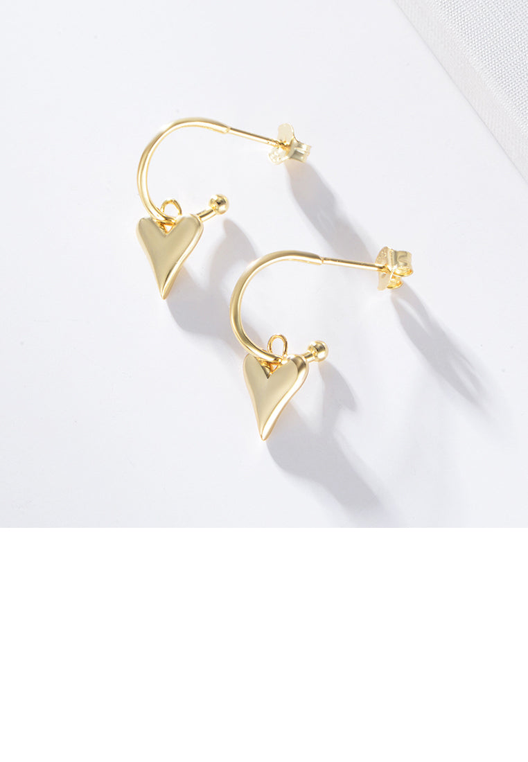 925 Sterling Silver Plated Gold Simple Romantic Heart Earrings