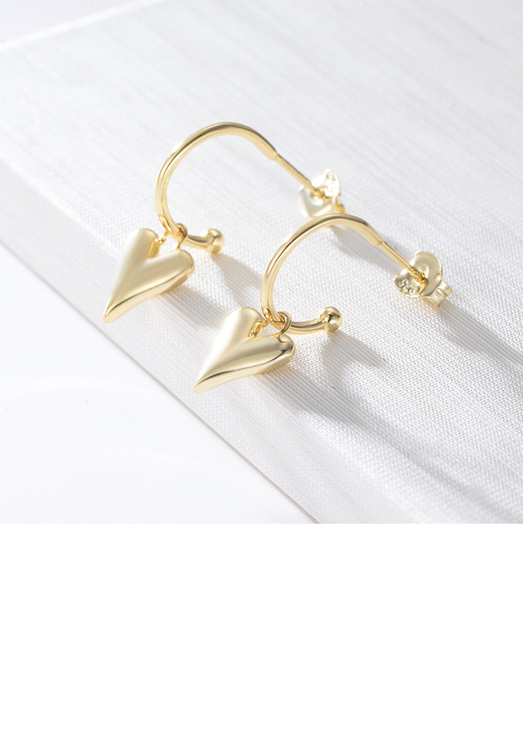 925 Sterling Silver Plated Gold Simple Romantic Heart Earrings