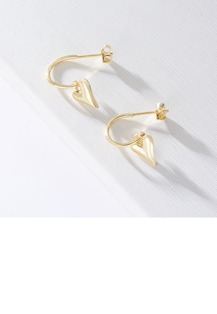 925 Sterling Silver Plated Gold Simple Romantic Heart Earrings