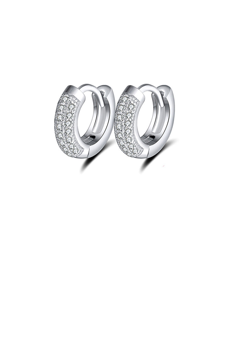 925 Sterling Silver Simple Bright Geometric Circle Stud Earrings with Cubic Zirconia - Luxurious Look