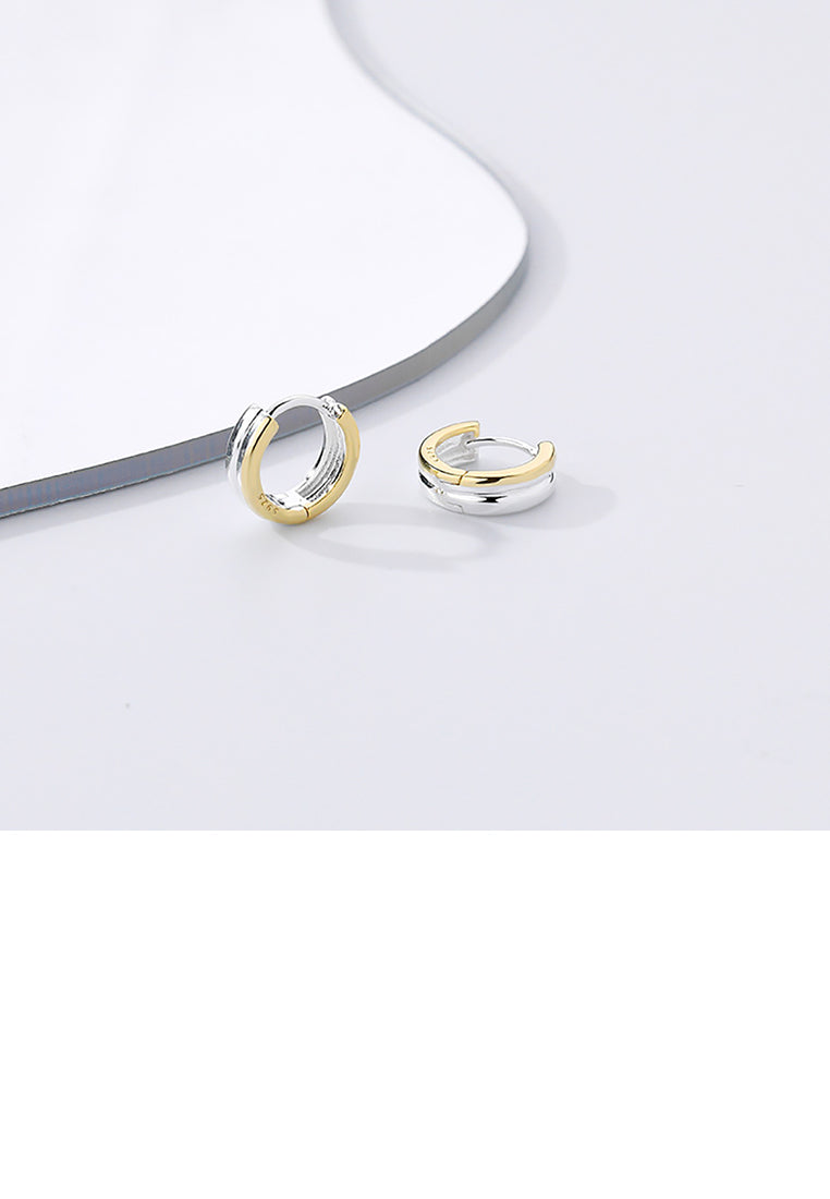 925 Sterling Silver Simple Temperament Two Tone Geometric Circle Stud Earrings