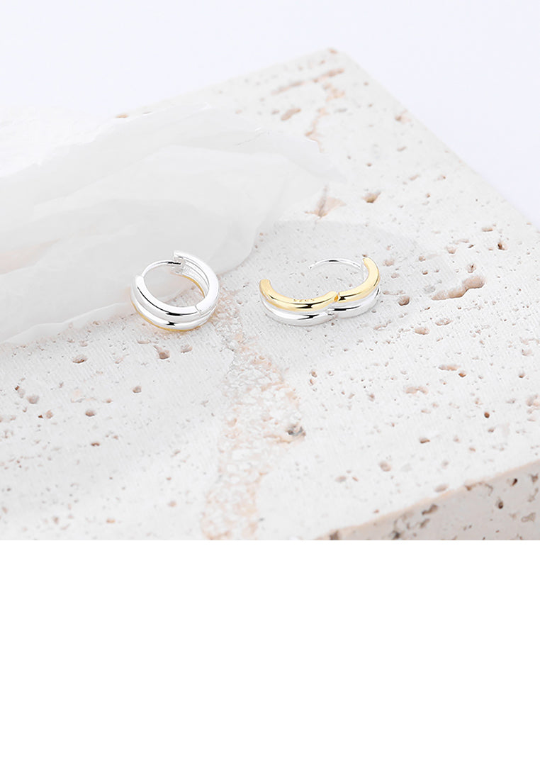 925 Sterling Silver Simple Temperament Two Tone Geometric Circle Stud Earrings