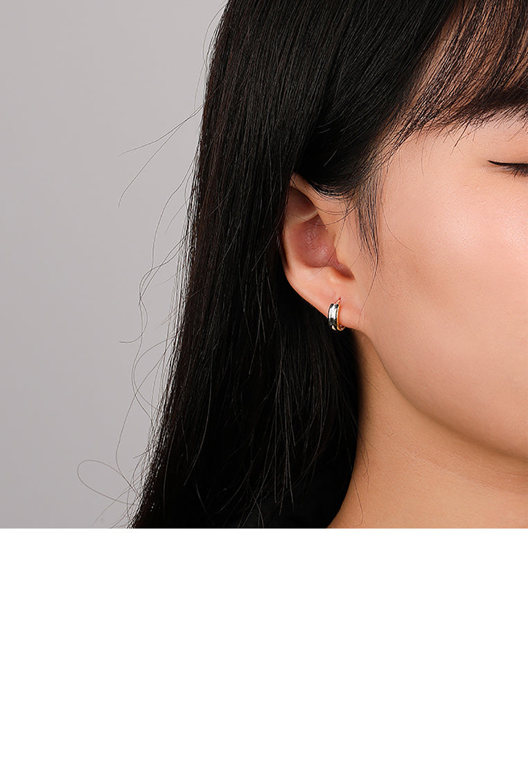 925 Sterling Silver Simple Temperament Two Tone Geometric Circle Stud Earrings