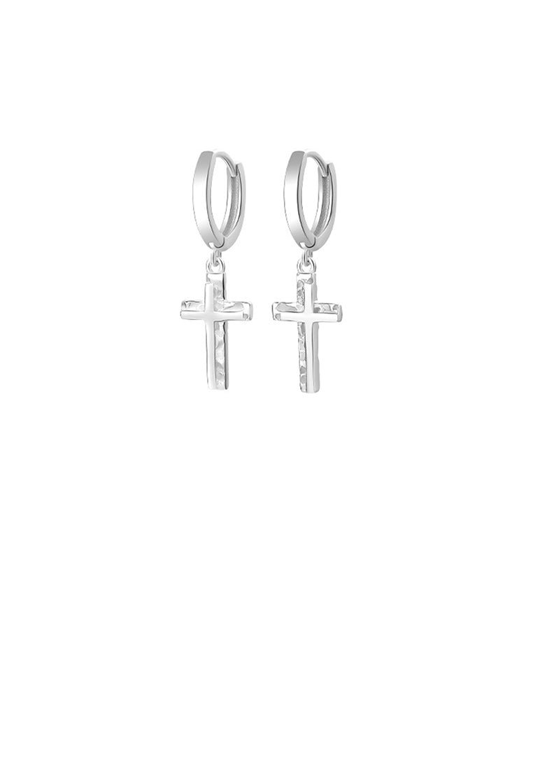 925 Sterling Silver Fashion Simple Crinkle Pattern Cross Earrings