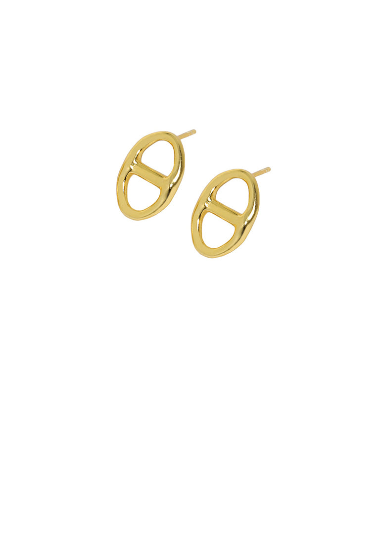 925 Sterling Silver Plated Gold Simple and Fashion Hollow Geometric Stud Earrings