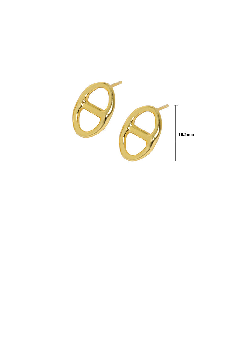 925 Sterling Silver Plated Gold Simple and Fashion Hollow Geometric Stud Earrings