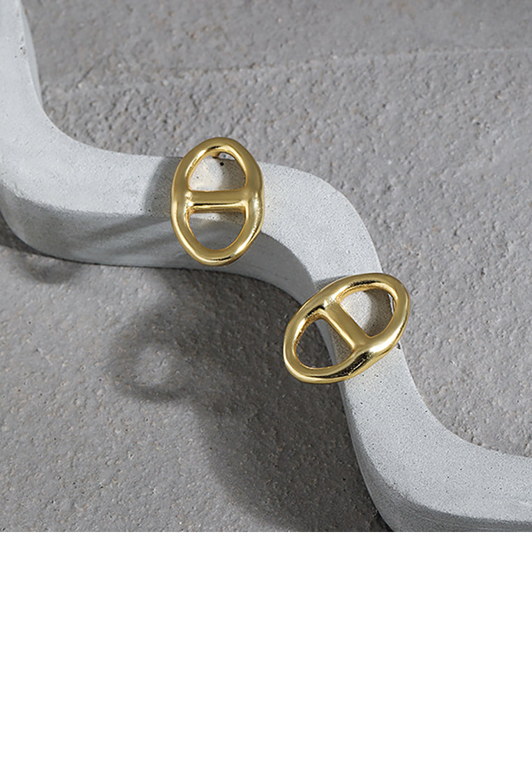 925 Sterling Silver Plated Gold Simple and Fashion Hollow Geometric Stud Earrings