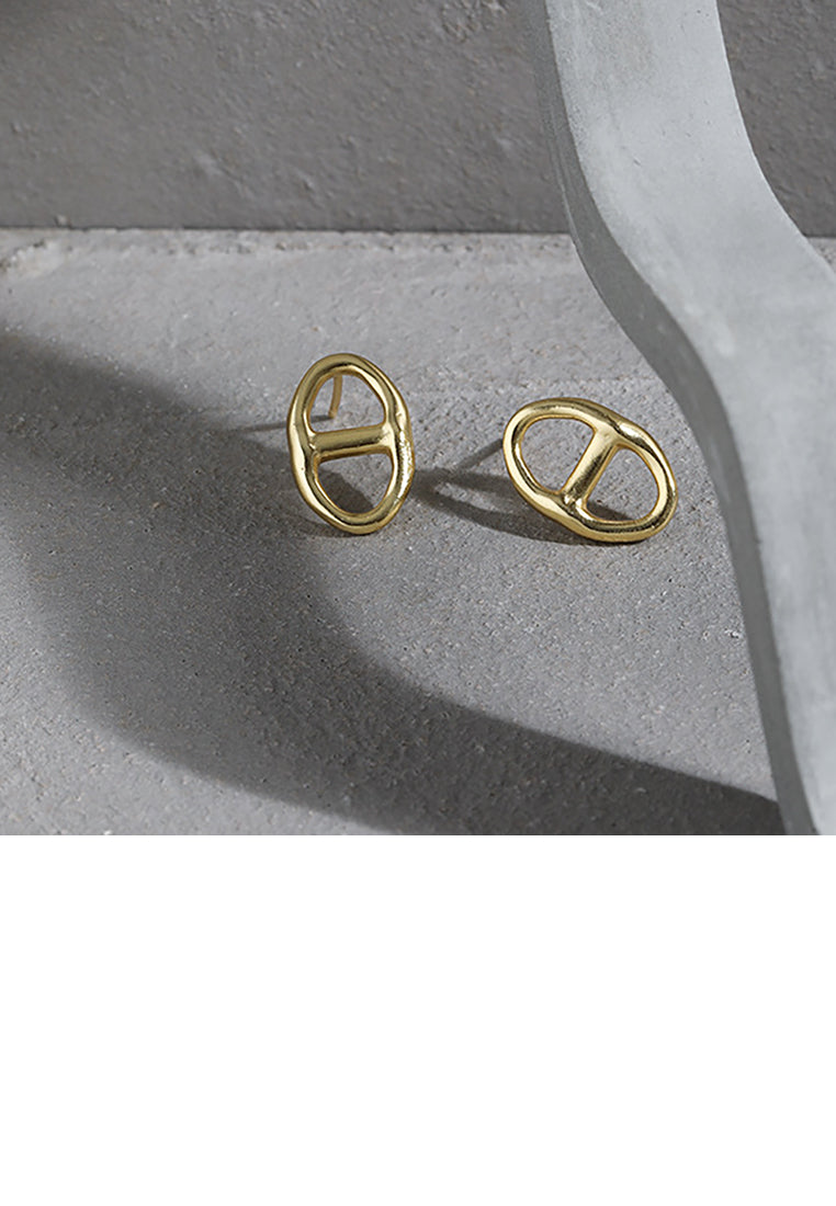 925 Sterling Silver Plated Gold Simple and Fashion Hollow Geometric Stud Earrings