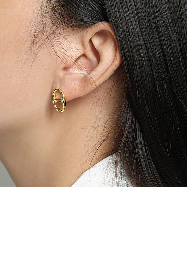 925 Sterling Silver Plated Gold Simple and Fashion Hollow Geometric Stud Earrings