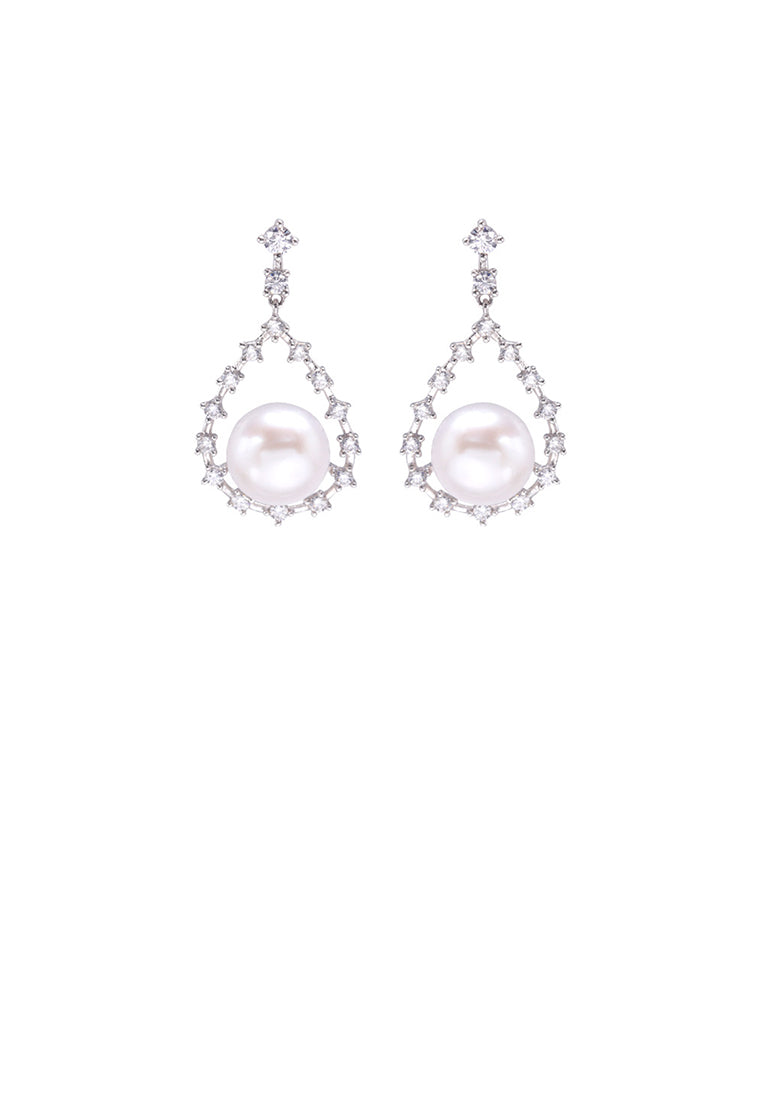 925 Sterling Silver Fashion and Elegant Water Drop Shaped Freshwater Pearl Earrings with Cubic Zirconia - Luxurious Look