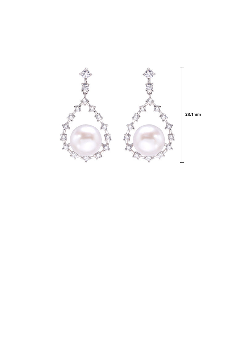 925 Sterling Silver Fashion and Elegant Water Drop Shaped Freshwater Pearl Earrings with Cubic Zirconia - Luxurious Look