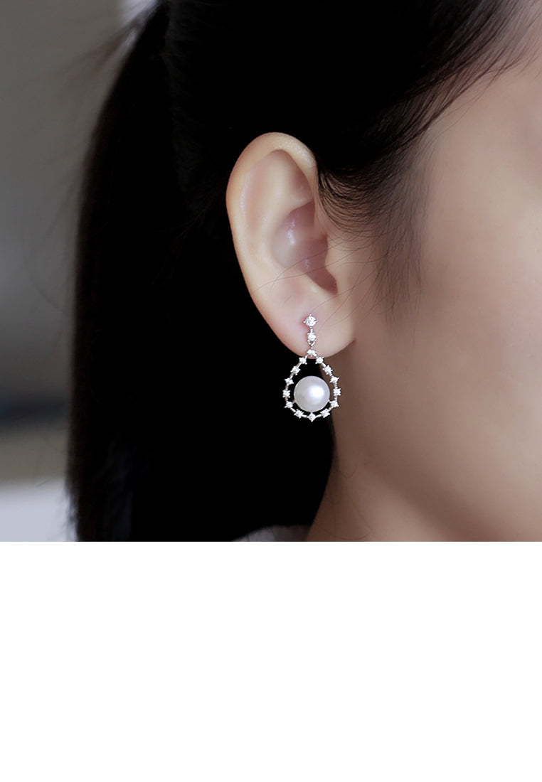 925 Sterling Silver Fashion and Elegant Water Drop Shaped Freshwater Pearl Earrings with Cubic Zirconia - Luxurious Look