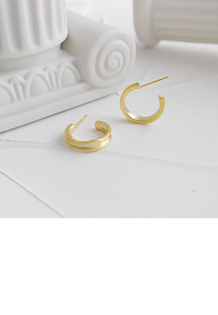 925 Sterling Silver Plated Gold Fashion Temperament Irregular Concave Brushed Geometric Round Stud Earrings