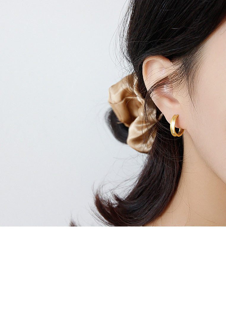 925 Sterling Silver Plated Gold Fashion Temperament Irregular Concave Brushed Geometric Round Stud Earrings