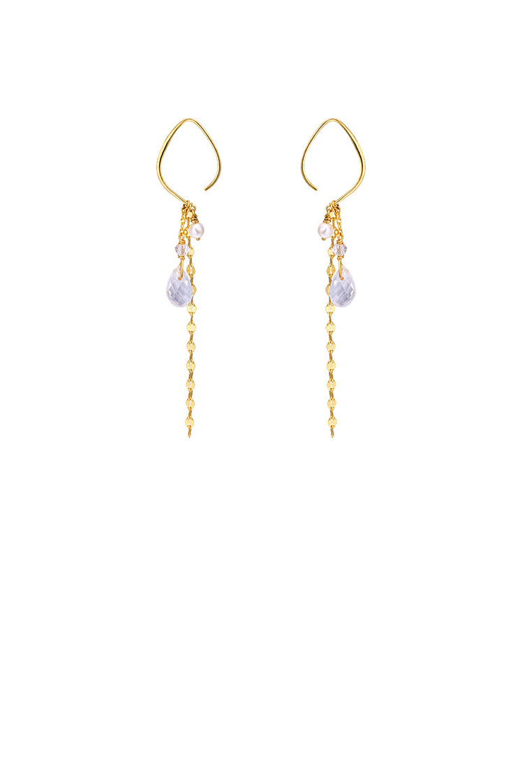 925 Sterling Silver Plated Gold Simple Temperament Geometric Tassel Earrings with Cubic Zirconia - Luxurious Look